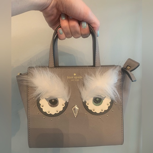 Kate Spade Mini Hadley Starbright Owl Tote Crossbody Saffiano Leather Gray - Picture 10 of 10